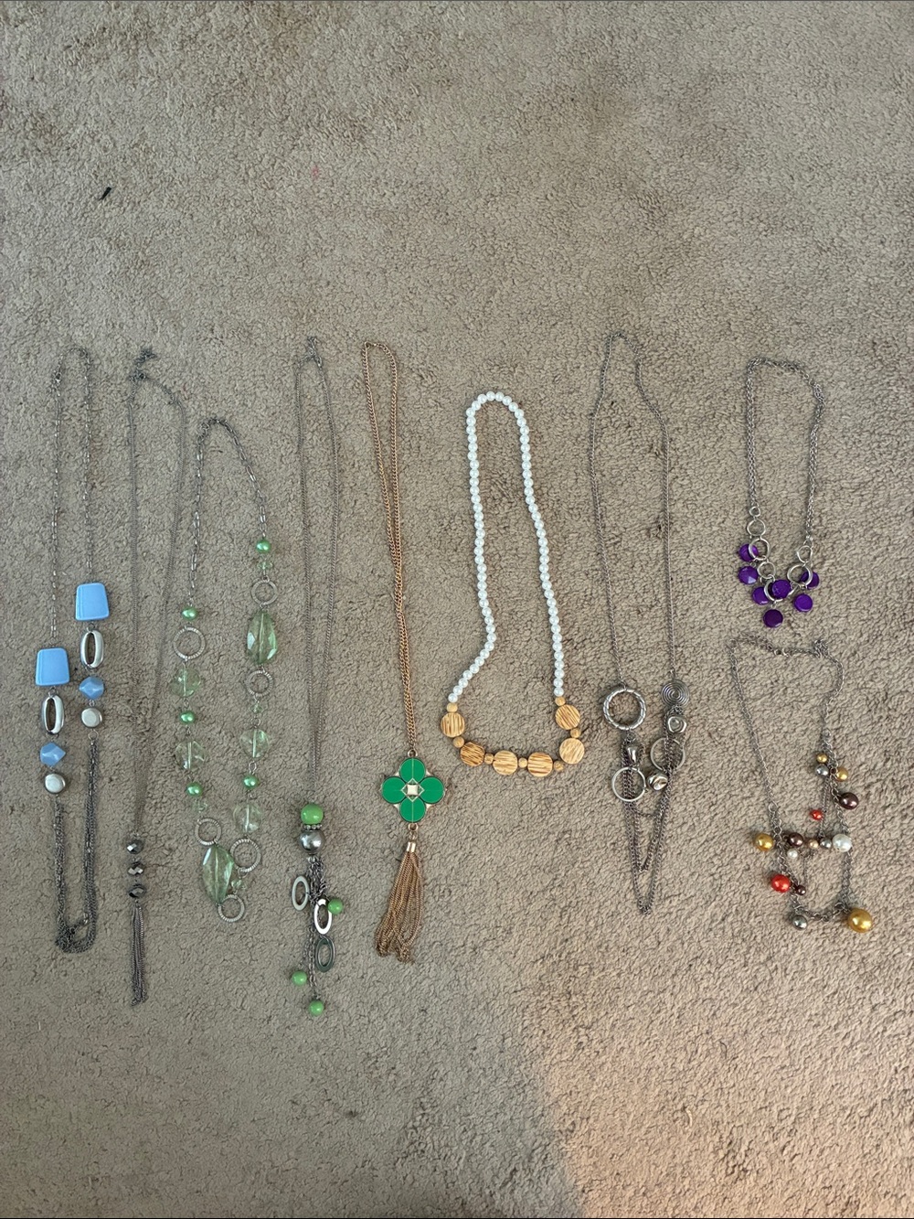 Assorted Women’s Statement Necklaces - Green, White, Purple, Multicolor